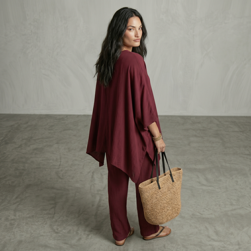 Completo Bordeaux Fluido con Tunica Asimmetrica