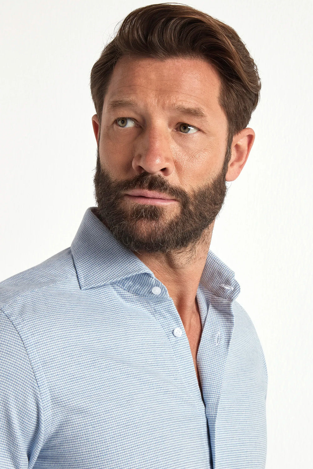 Camicia azzurra in cotone e cashmere a quadretti houndstooth - Made in Italy