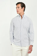 Camicia button down in cotone spazzolato a righe blu - Made in Italy