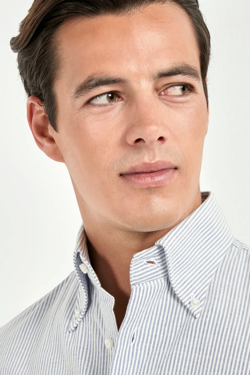 Camicia button down in cotone spazzolato a righe blu - Made in Italy