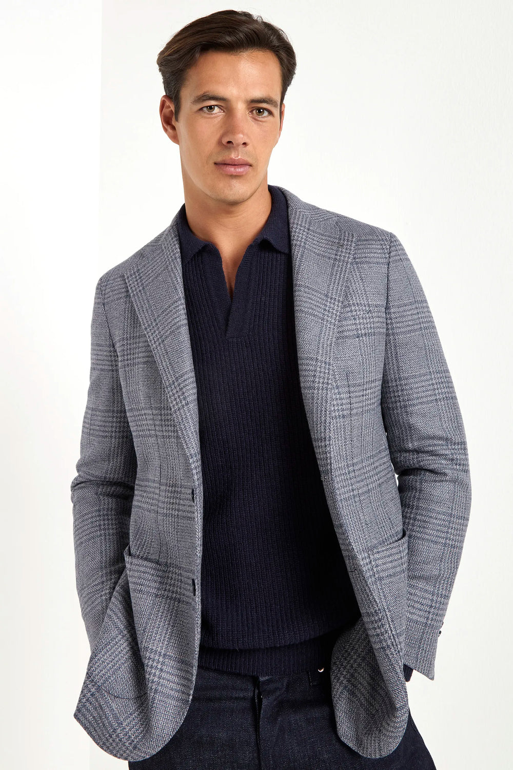 Giacca Prince of Wales azzurro polvere - Made in Italy