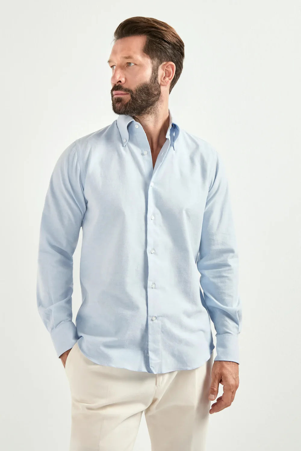 Camicia button down azzurro chiaro in cotone spazzolato - Made in Italy