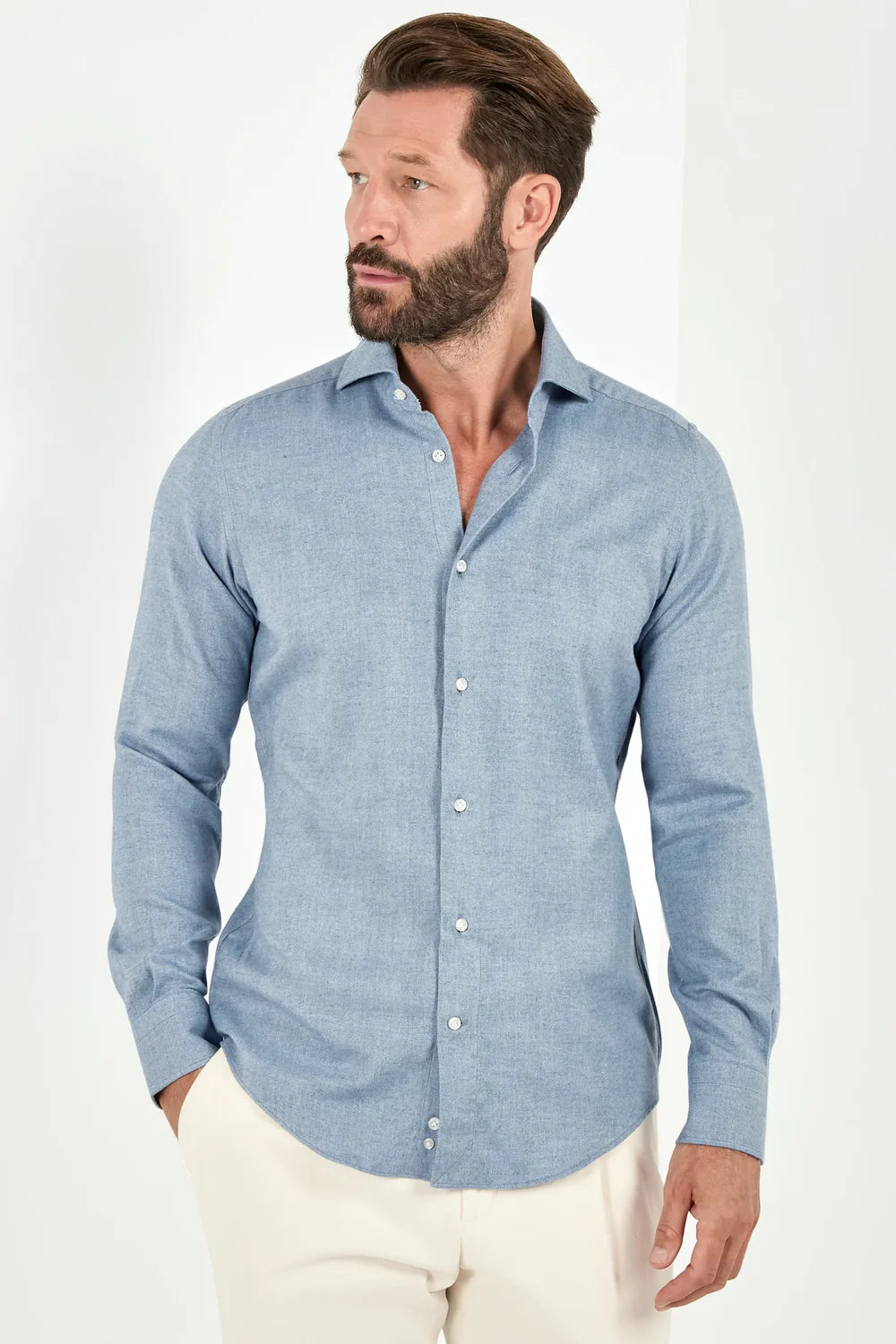 Camicia azzurro chiaro in cotone e Tencel™ - Made in Italy