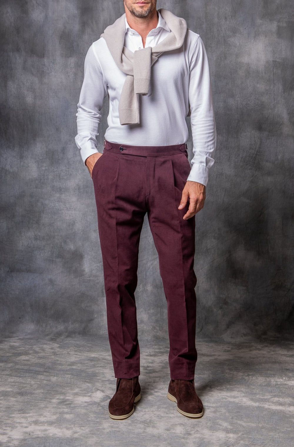 Pantaloni Biella in cotone bordeaux - Made in Italy