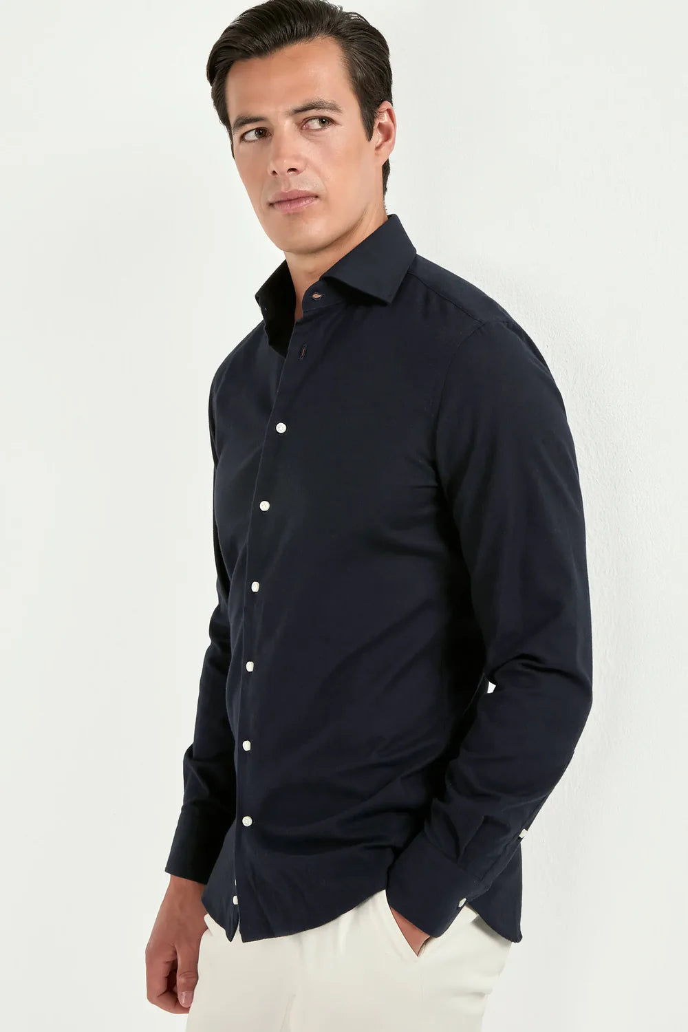 Camicia blu navy in cotone scaldato - Made In Italy