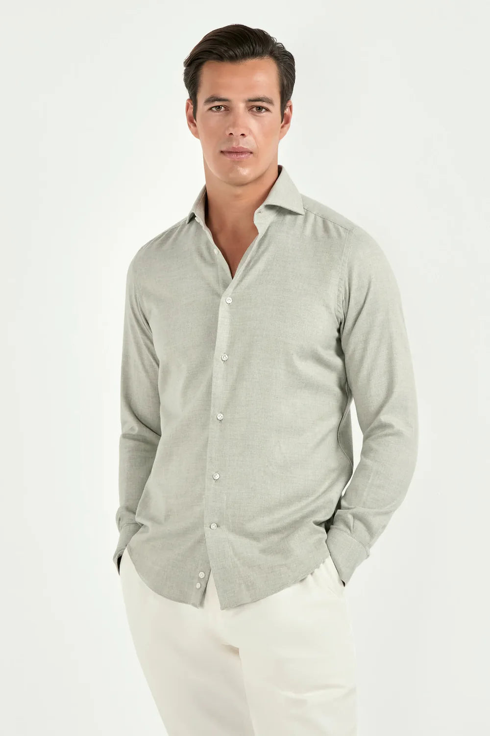 Camicia in cotone salvia e Tencel™ - Made in Italy