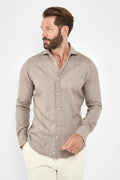 Camicia color taupe in cotone e Tencel™ - Made in Italy