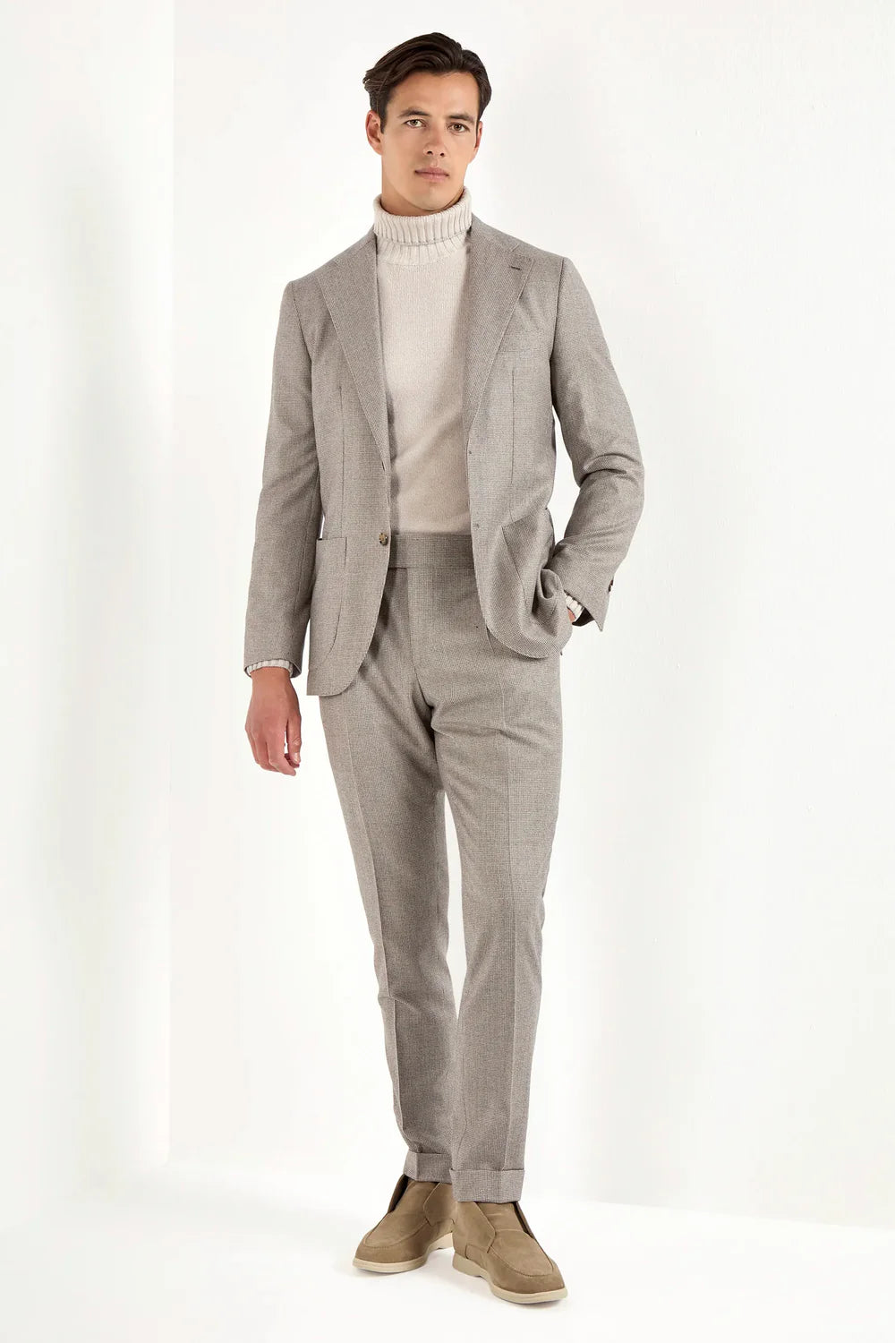 Abito taupe a quadri pied de poule - Made in Italy