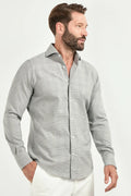 Camicia taupe con motivo Prince of Wales - Made in Italy