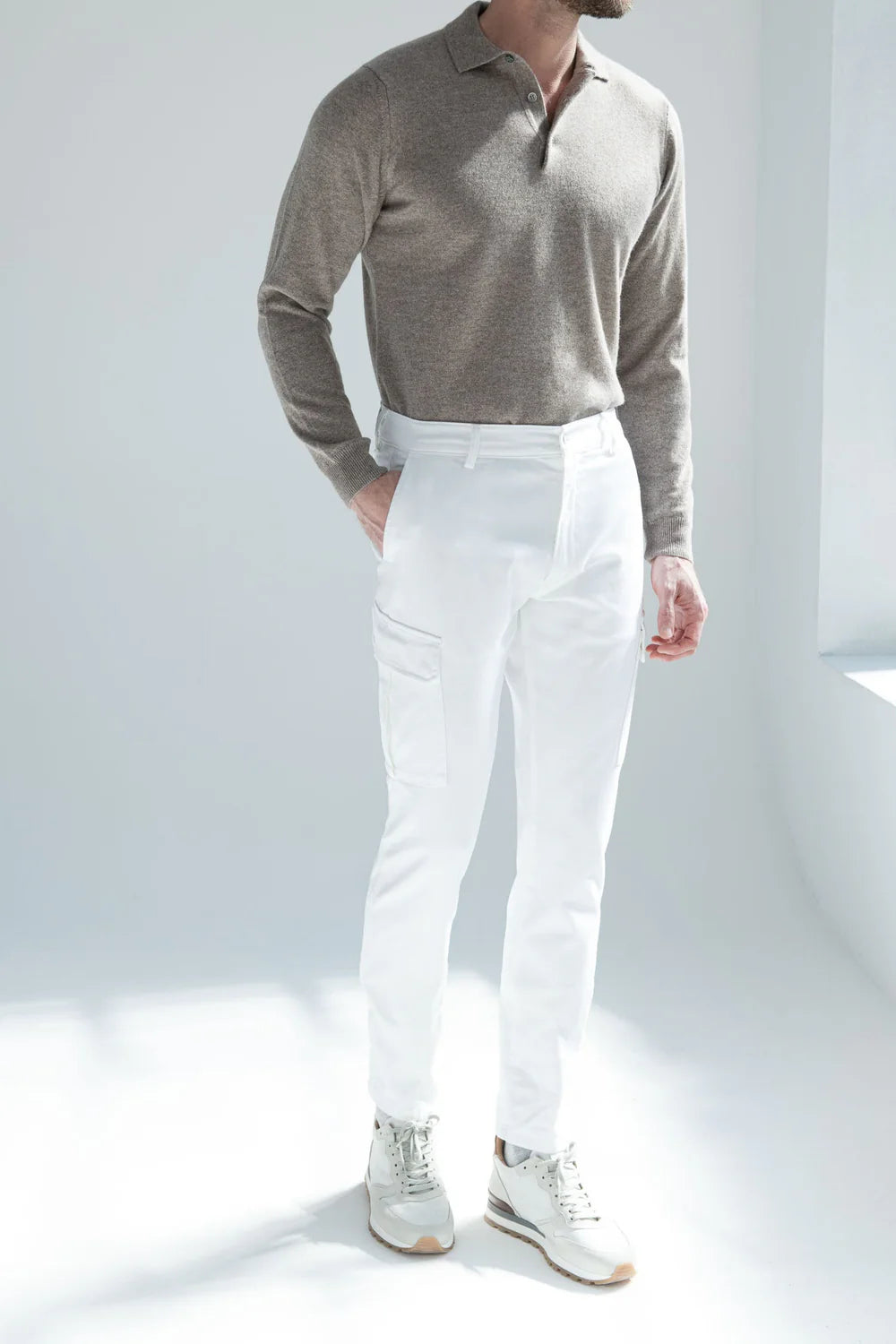 Cargo in tela elasticizzata bianco sporco - Made in Italy